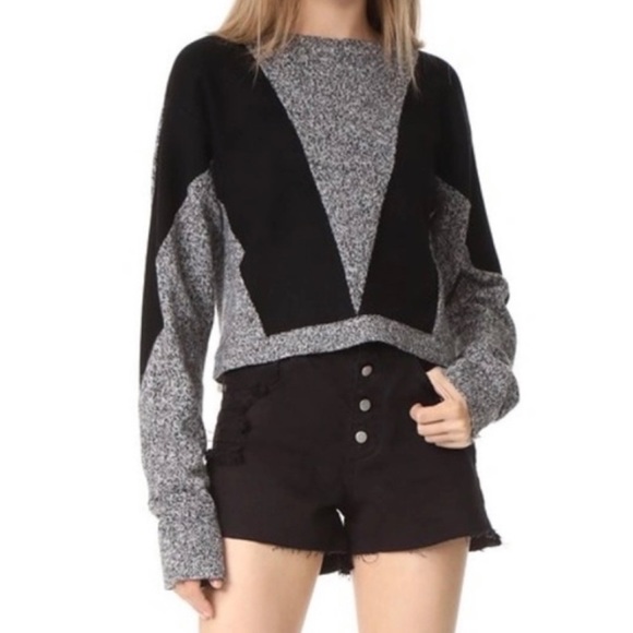 Public School Sweaters - PUBLIC SCHOOL • NY Sana Black/Grey Colorblock Cropped Crewneck Knit Sweater